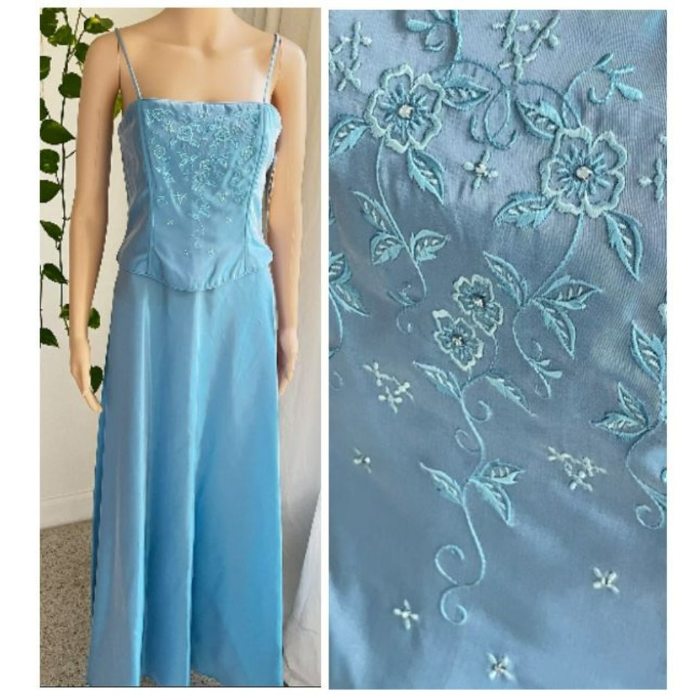 Vintage SCOTT MCCLINTOCK Blue Formal Floral Rhinestone Prom Dress Size 6 NEW